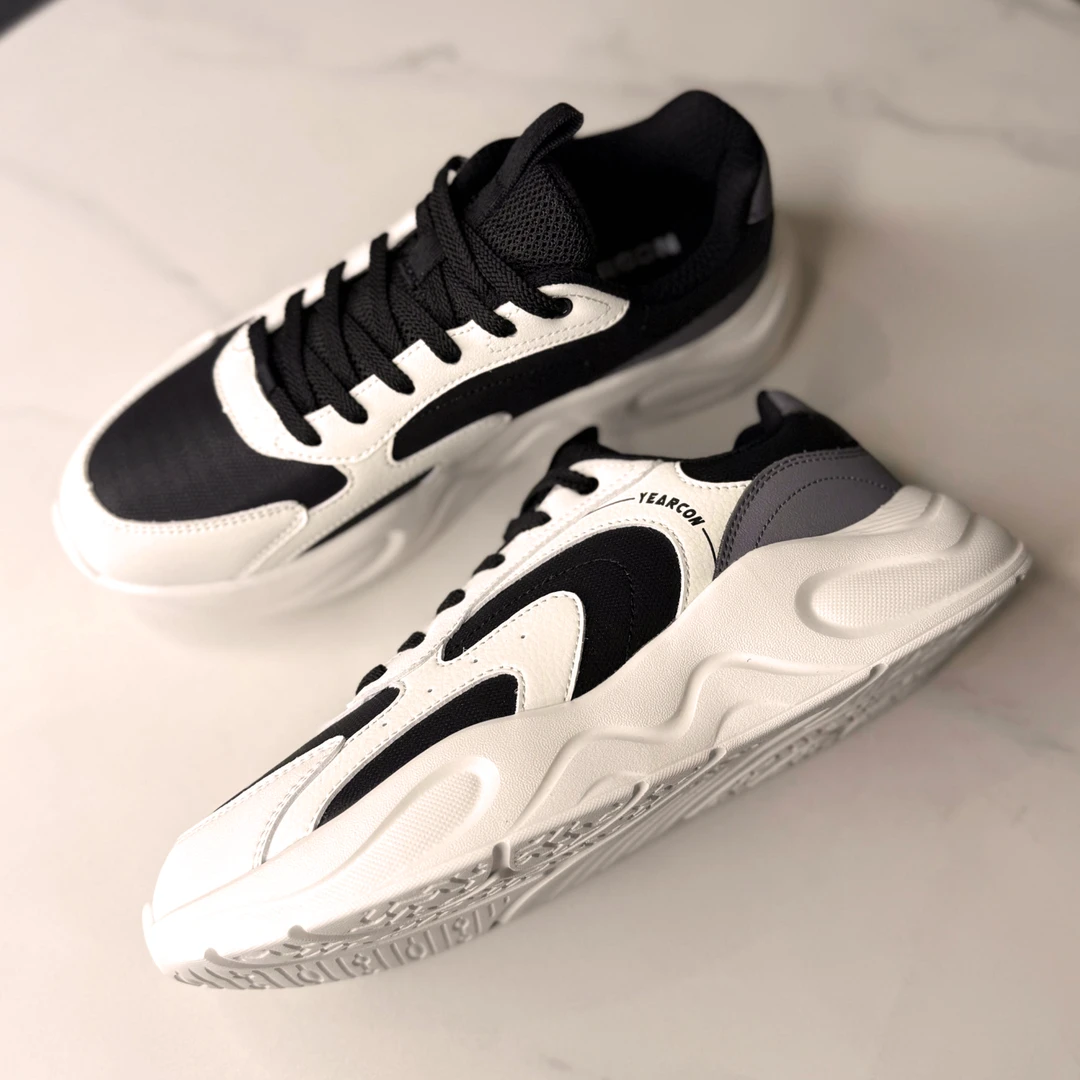 意尔康男士运动鞋轻便缓震跑步鞋休闲百搭平底鞋秋冬黑白色慢跑鞋