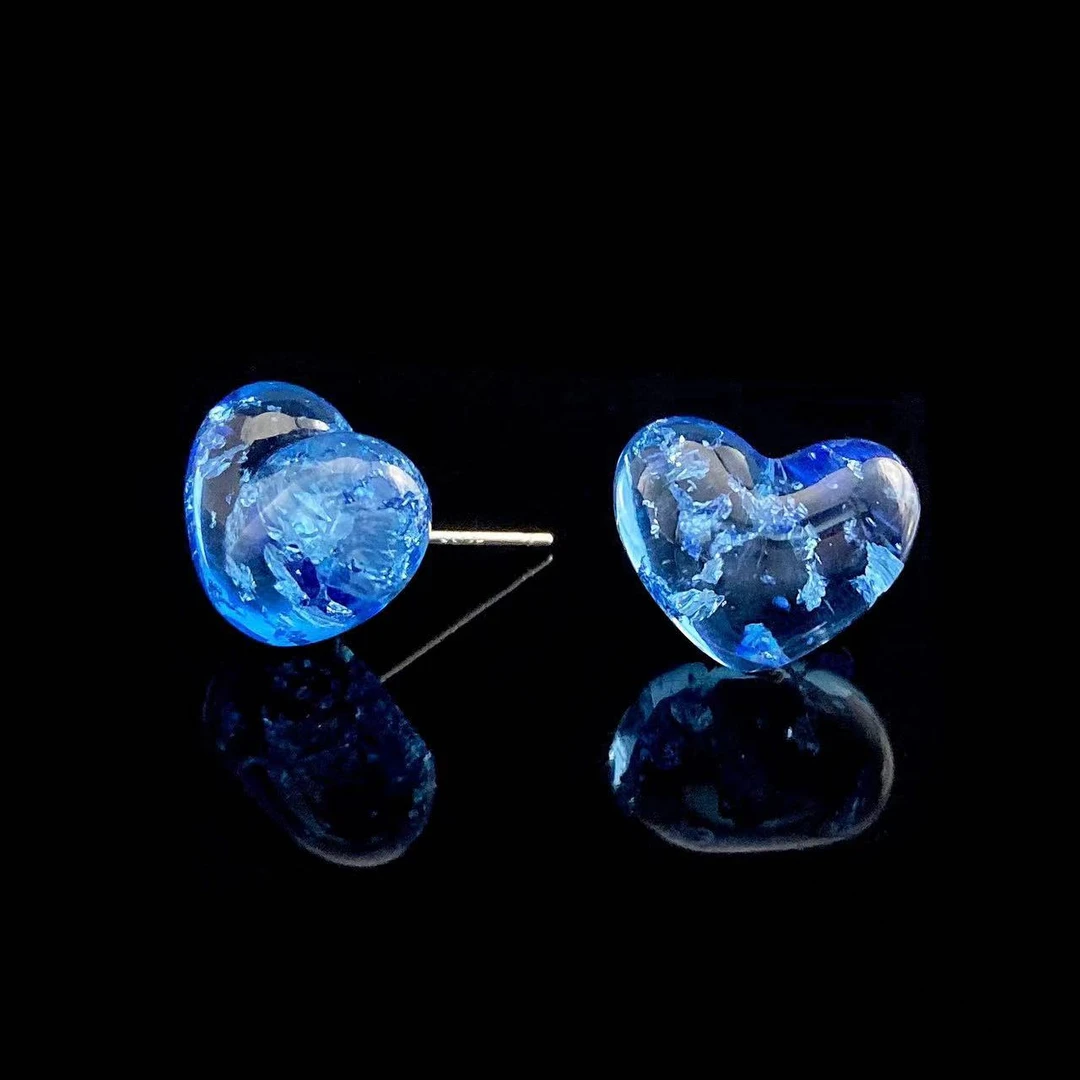 925银树脂耳饰 木木（CJ6378） 邦迪蓝海洋波光桃心耳环