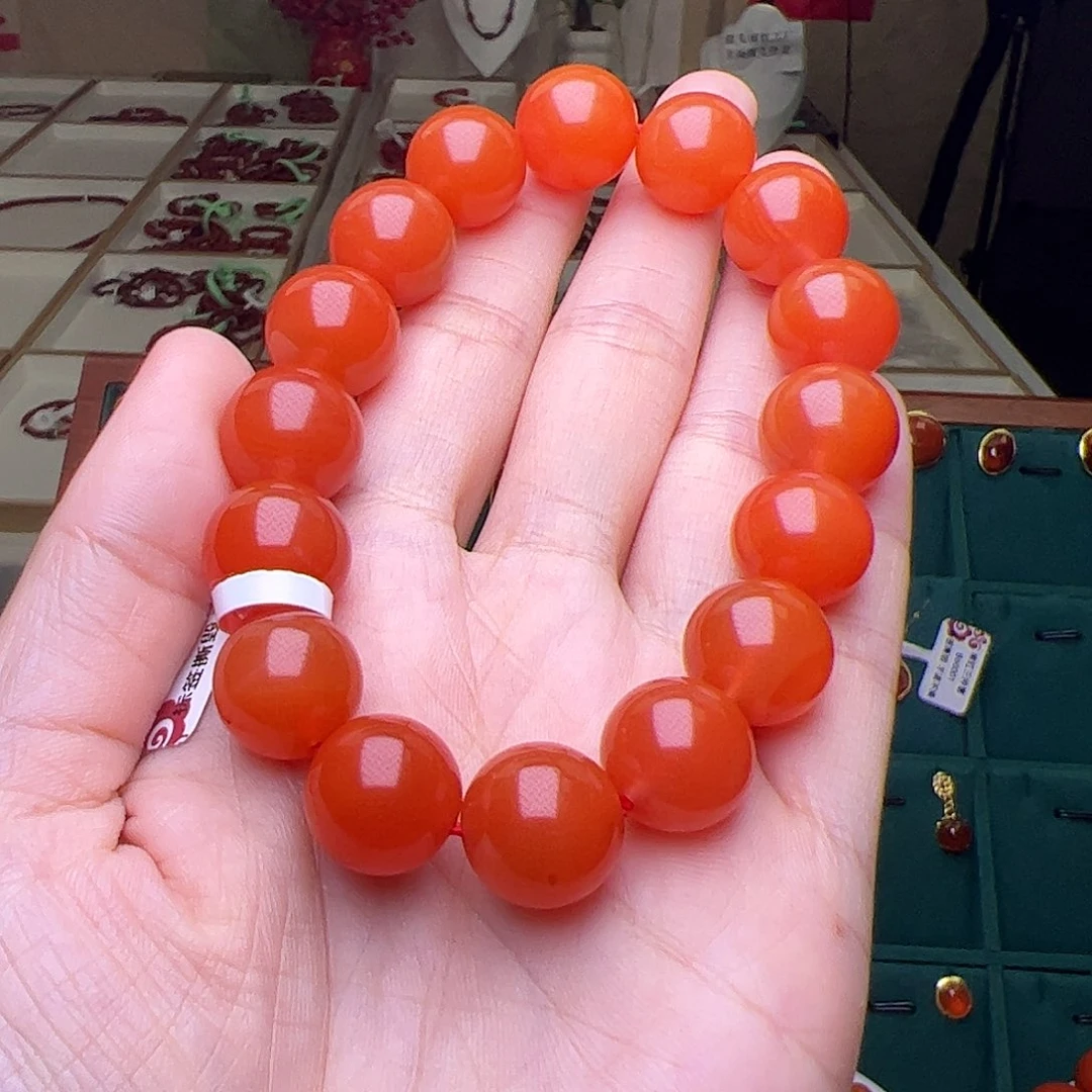 南红玛瑙未镶嵌手串保山冷水河辣椒红13mm+特级