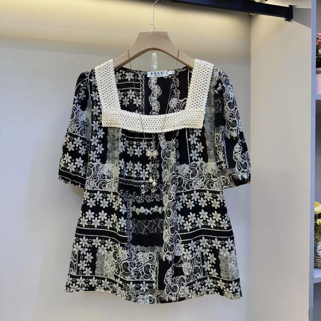 2025年夏季新款遮肉显瘦气质百搭时尚高品质方领女人衫