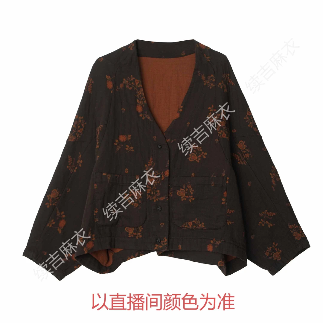 早秋-续吉麻衣25-1746【梦回旧景】长袖V领复古百搭宽松中式上衣