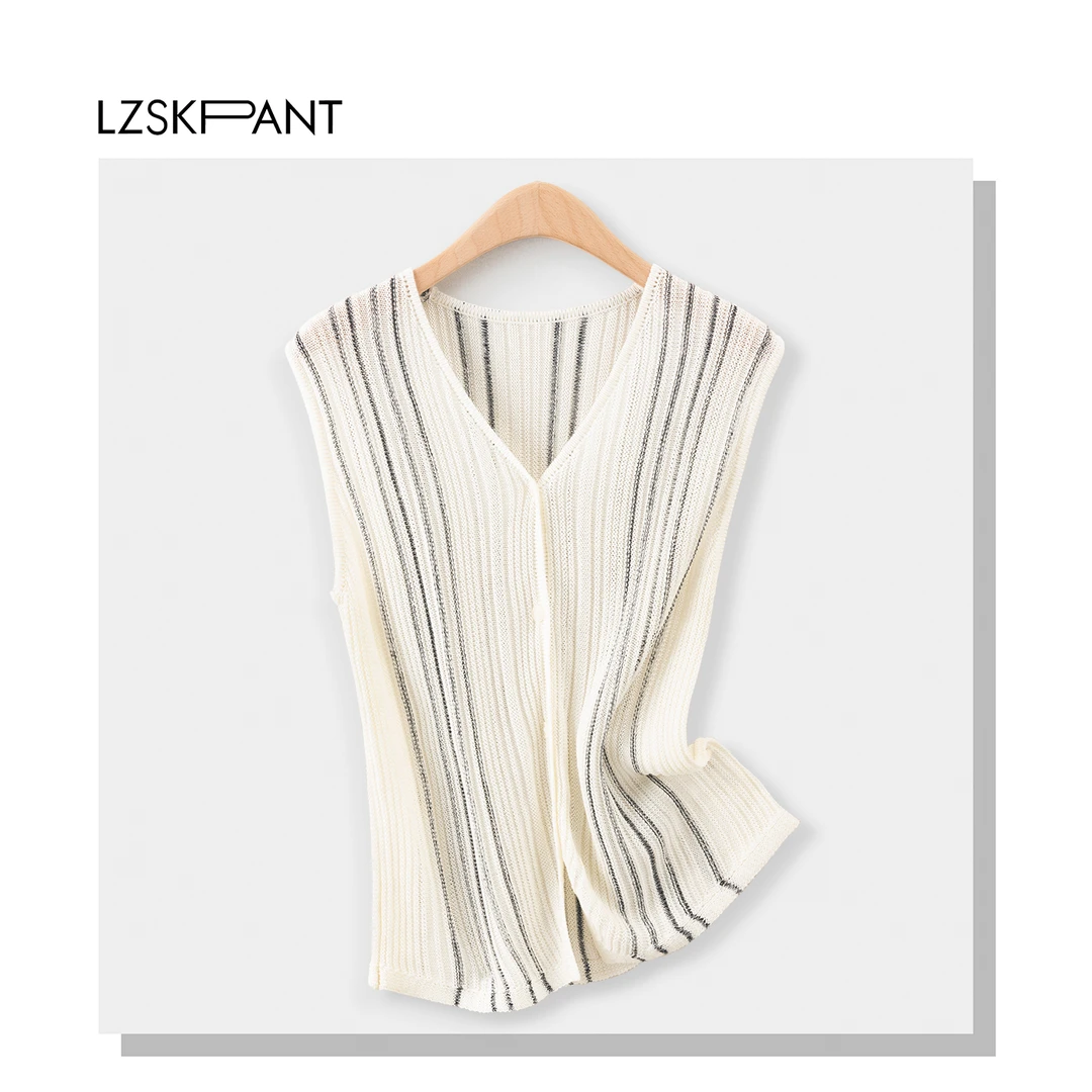 （李总说裤）夏季天丝亚麻针织无袖马甲时尚百搭69101