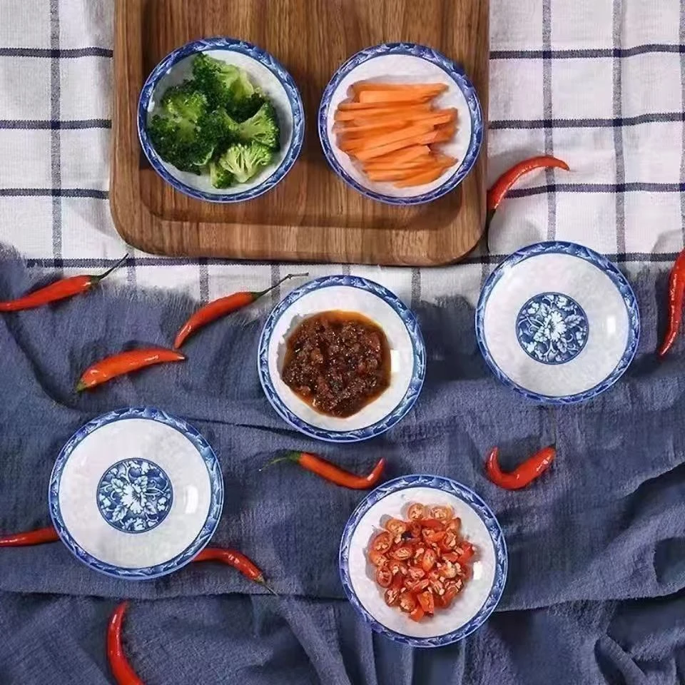 （6个装）景德青花青枝玉蔓4英寸蘸料碟烤肉料碟釉下彩中式青花