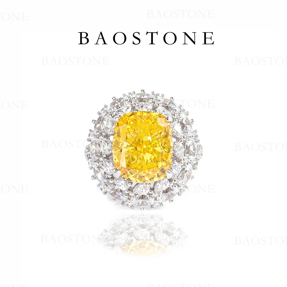 925银合成锆石戒指 【安娜与爱莎戒指黄色镶嵌时尚轻奢银戒】J112