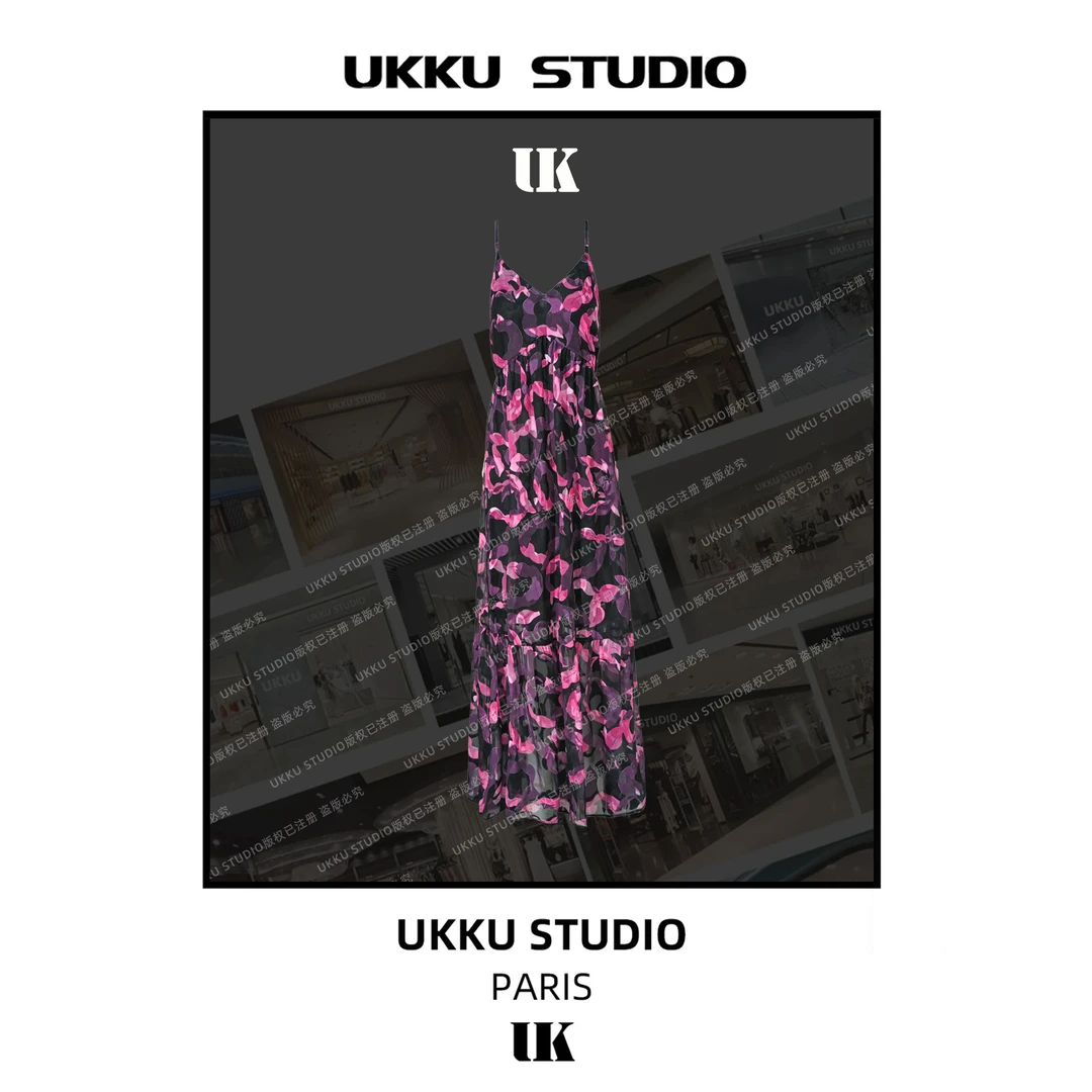 LILI【UKKU STUDIO】轻奢设计师树莓花瓣收腰碎花吊带连衣裙913988
