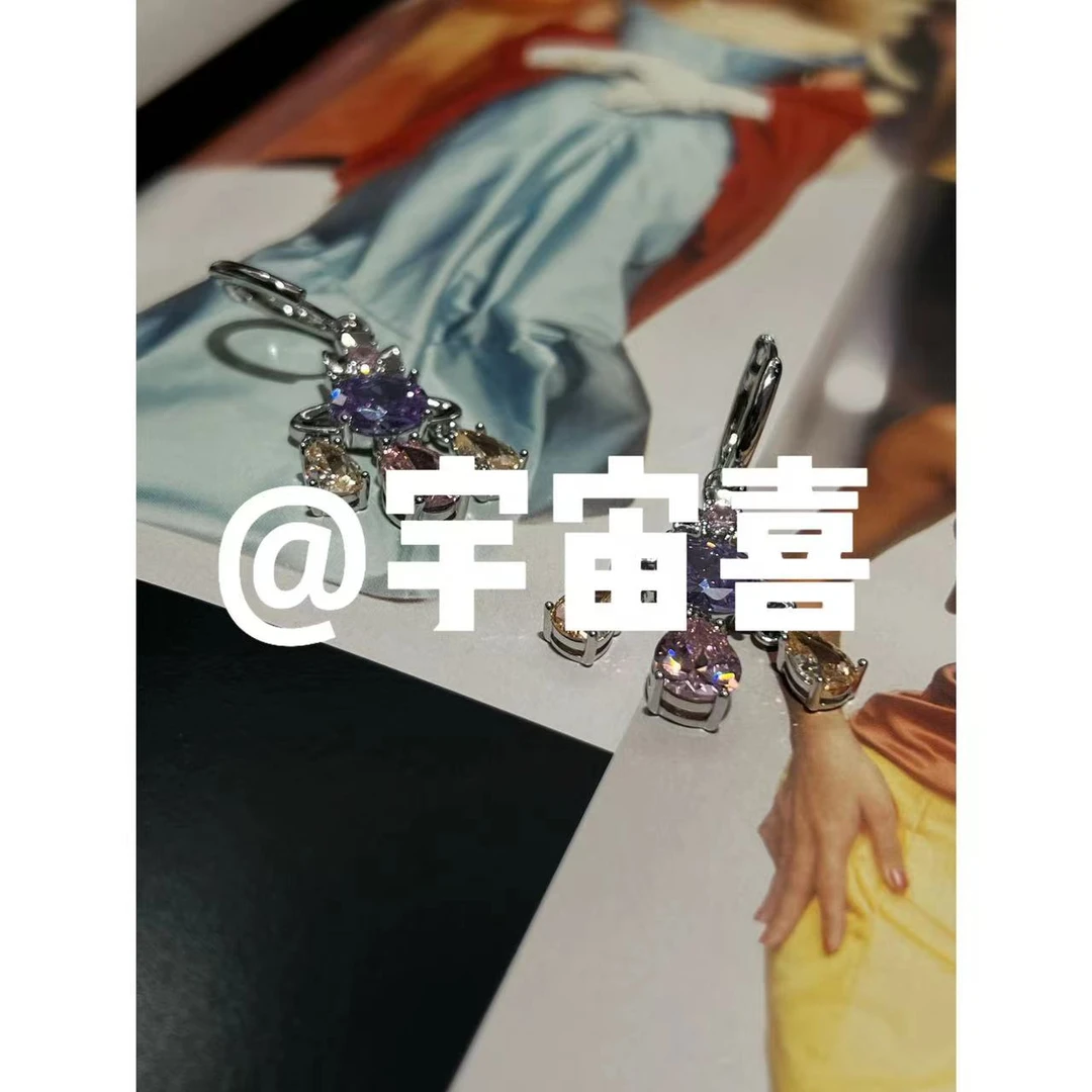 铜合金锆石耳饰  F2-099【捕梦网彩色锆石星球耳扣】