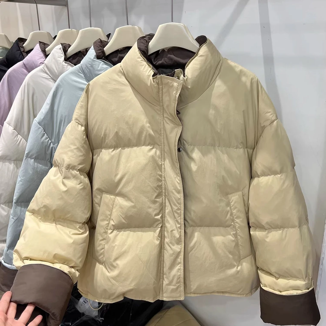 撞色立领棉衣棉服女冬季短款2025年新款爆款小个子加厚时尚外套潮