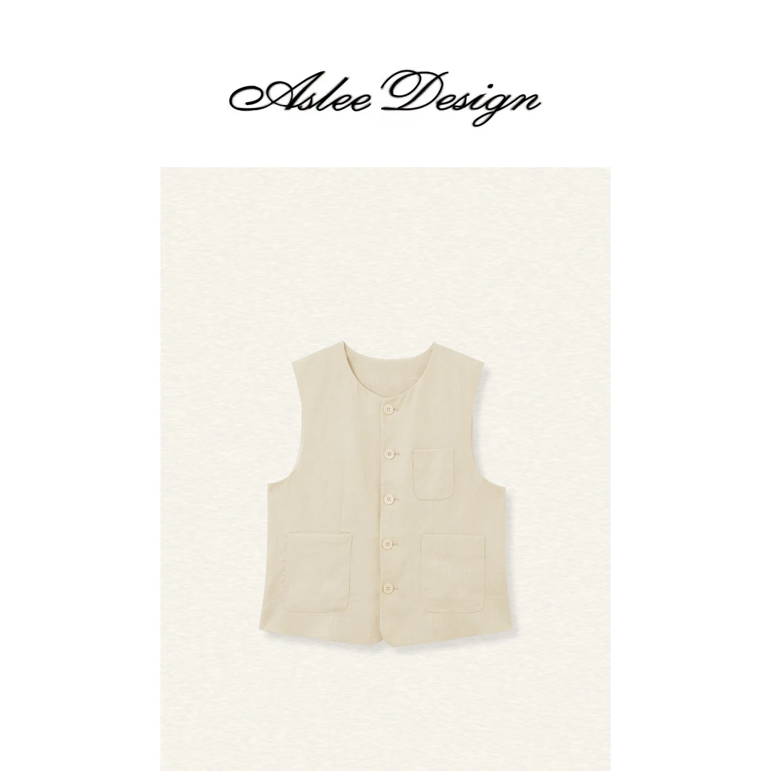 【ASHLEYASS】”里斯本度假风“三个口袋休闲简约无袖马夹LSS240618S