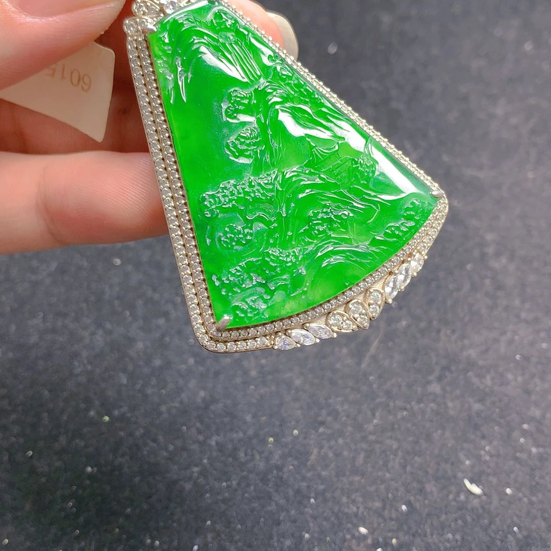 吊坠(不含链)银S925镶嵌翡翠翡翠