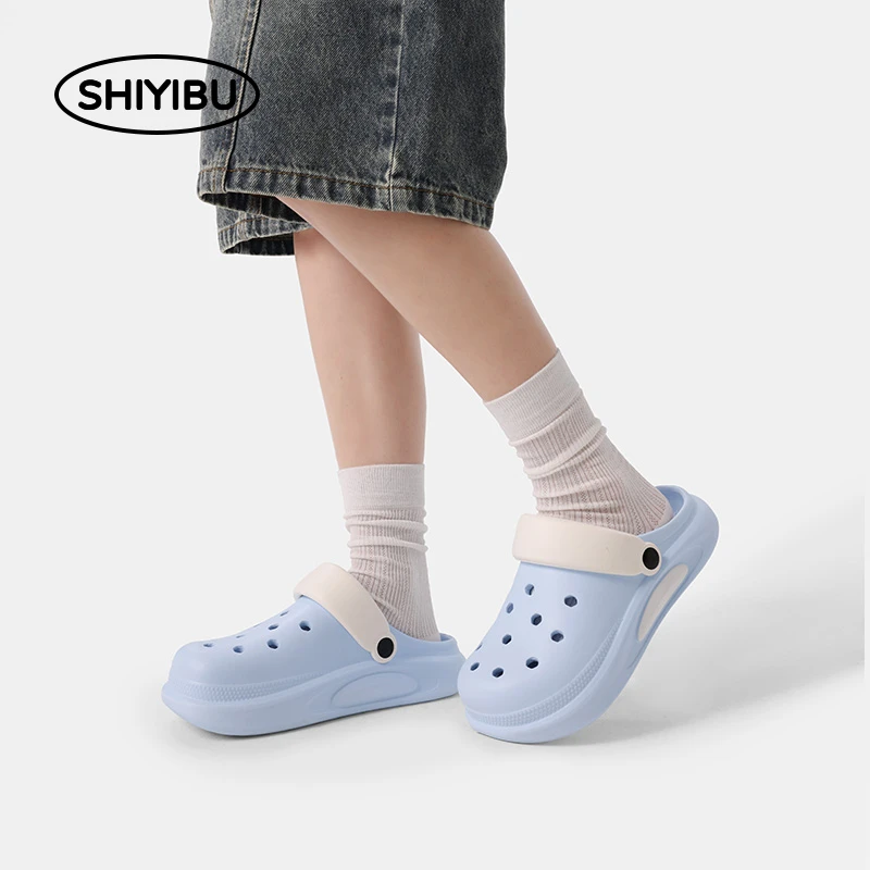 十一步厚底洞洞鞋女2025夏季外穿防滑透气不臭脚明星同款百搭鞋子