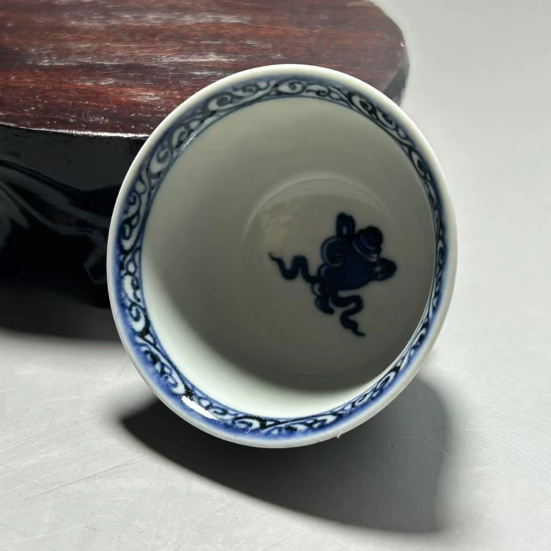 【元成丹青】青海缠枝莲纹迷你撇口杯（带内绘）
