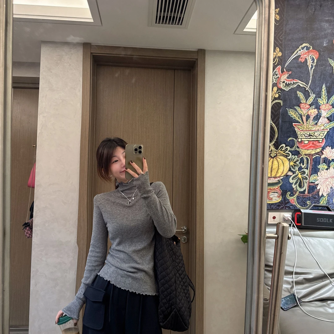 【NO退NO换】欧货【木耳边姐姐家】坑条百搭大弹力打底衫