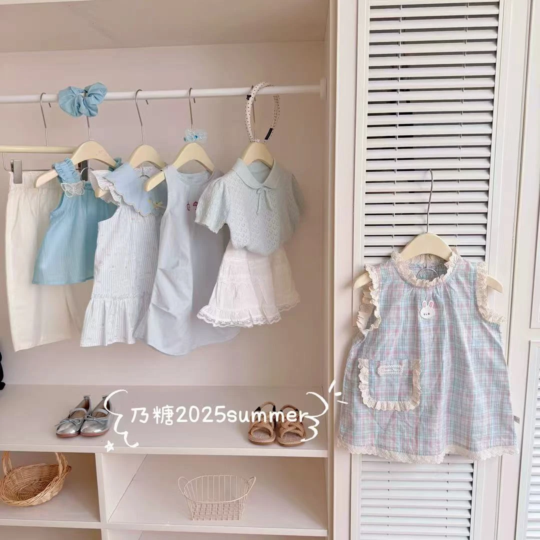 2025夏季新款女童纯棉A类格纹小兔棉布裙521126