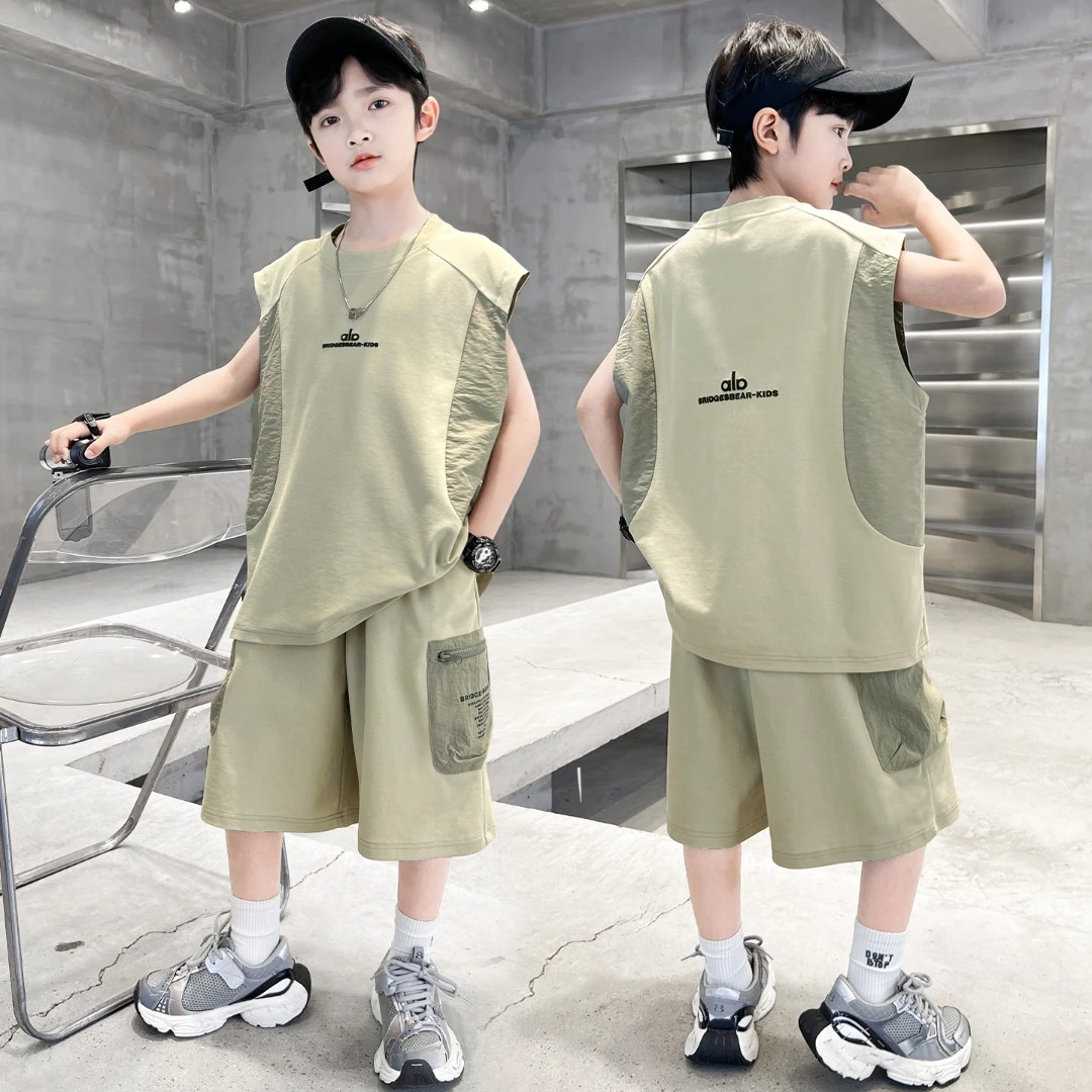 男童夏季套装2025新款无袖儿童夏款酷帅休闲套装【滔滔】B5374
