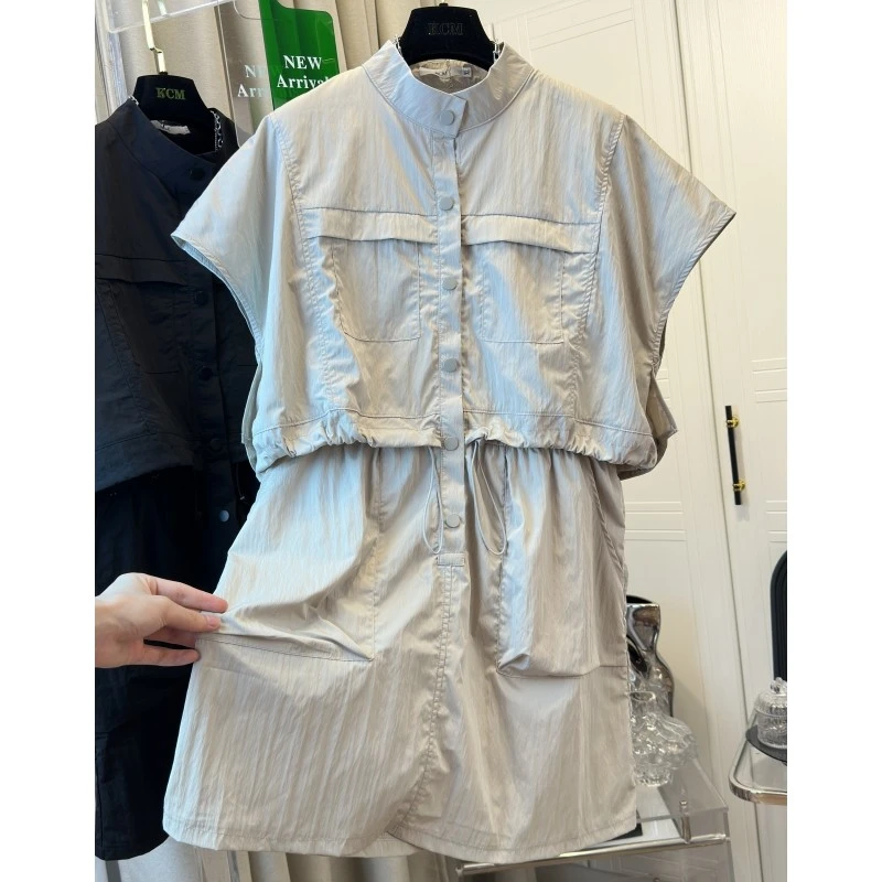 欧货复古设计感假两件连衣裙2025夏季新款小个子高级气质工装短裙