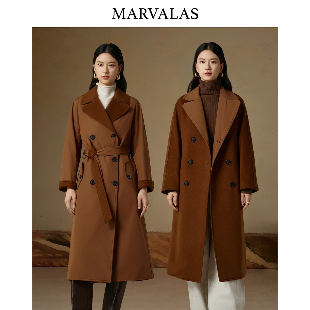 【九月专属】中长款毛呢外套冬季新款时尚双面可穿设计收腰大衣