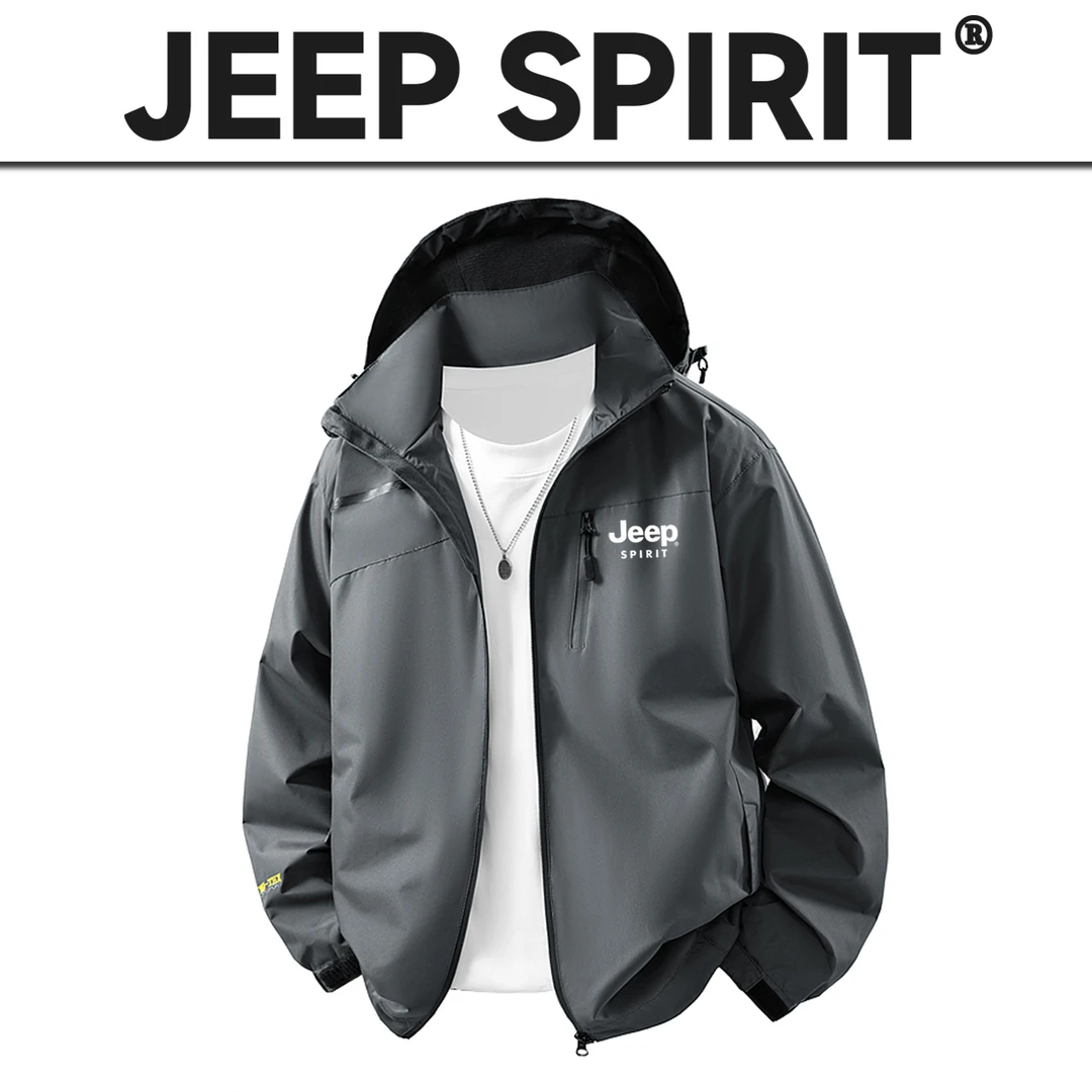 Jeep吉普【官方】春秋季户外男冲锋衣外套防风防水可脱卸帽夹克外套