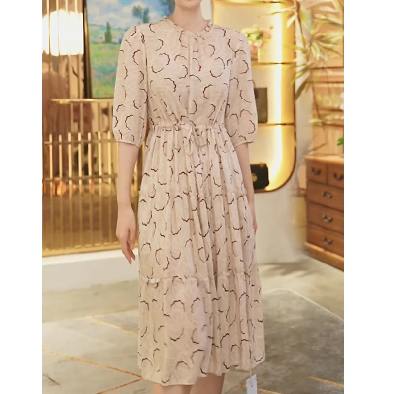 【堇兰桑蚕丝】春夏新款气质真丝裙印花收腰桑蚕丝连衣裙 YYQ22-686