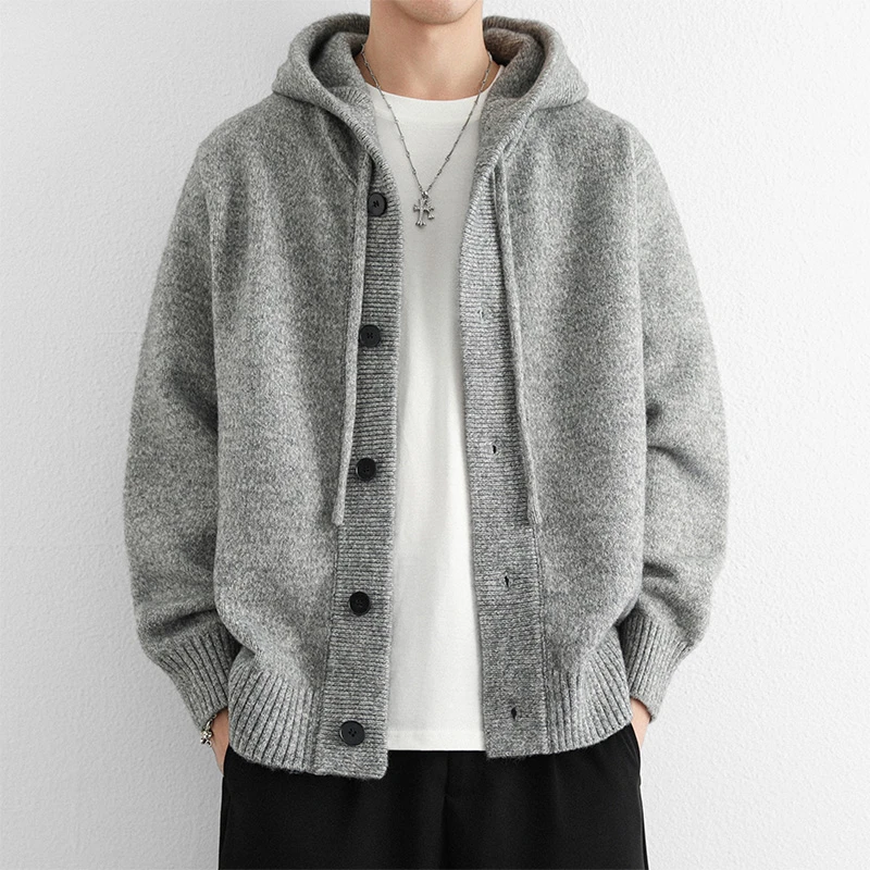秋冬季连帽毛衣男士开衫2025新款韩版宽松打底衫帅气线衣外套潮流