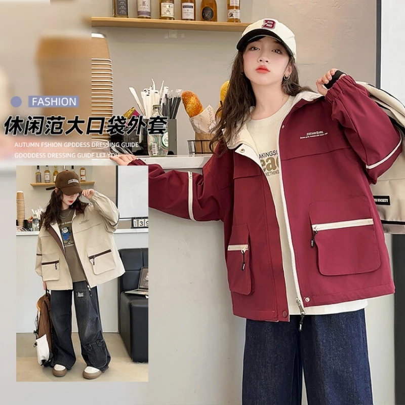 女童冲锋衣外套春秋新款洋气儿童连帽风衣大童秋装防风上衣莱