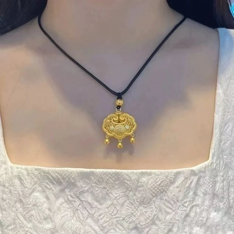 【MS】足金999经典大气款手工掐丝如意锁