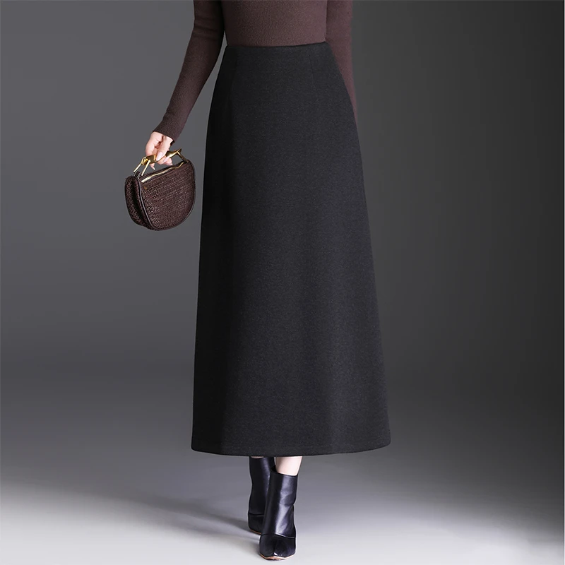显瘦羊毛呢长裙a字裙女秋冬2025新款高腰通勤百搭半身裙休闲裙厚
