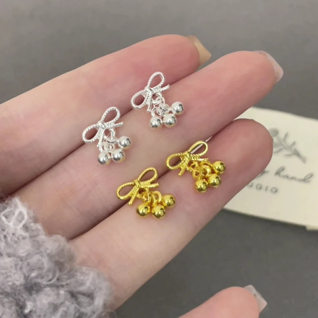 合金耳饰 简约灵动蝴蝶结豆豆吊坠耳环女精致日常小巧迷你耳钉