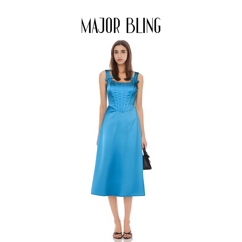 Major Bling【岛屿绿洲】缎面鱼骨中长连衣裙