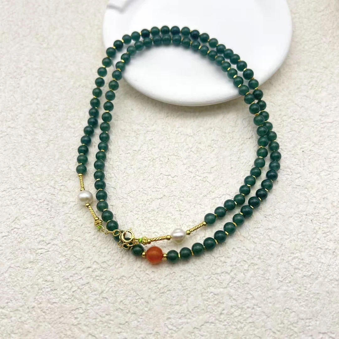 翡翠银s925银镶天然翡翠小米珠项链（尺寸4.5mm） ～HYL002