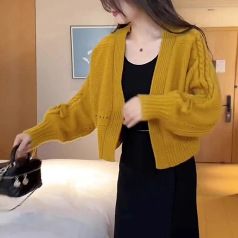 时尚开衫毛衣外套女秋季宽松麻花绑带长袖针织衫今年流行漂亮上衣