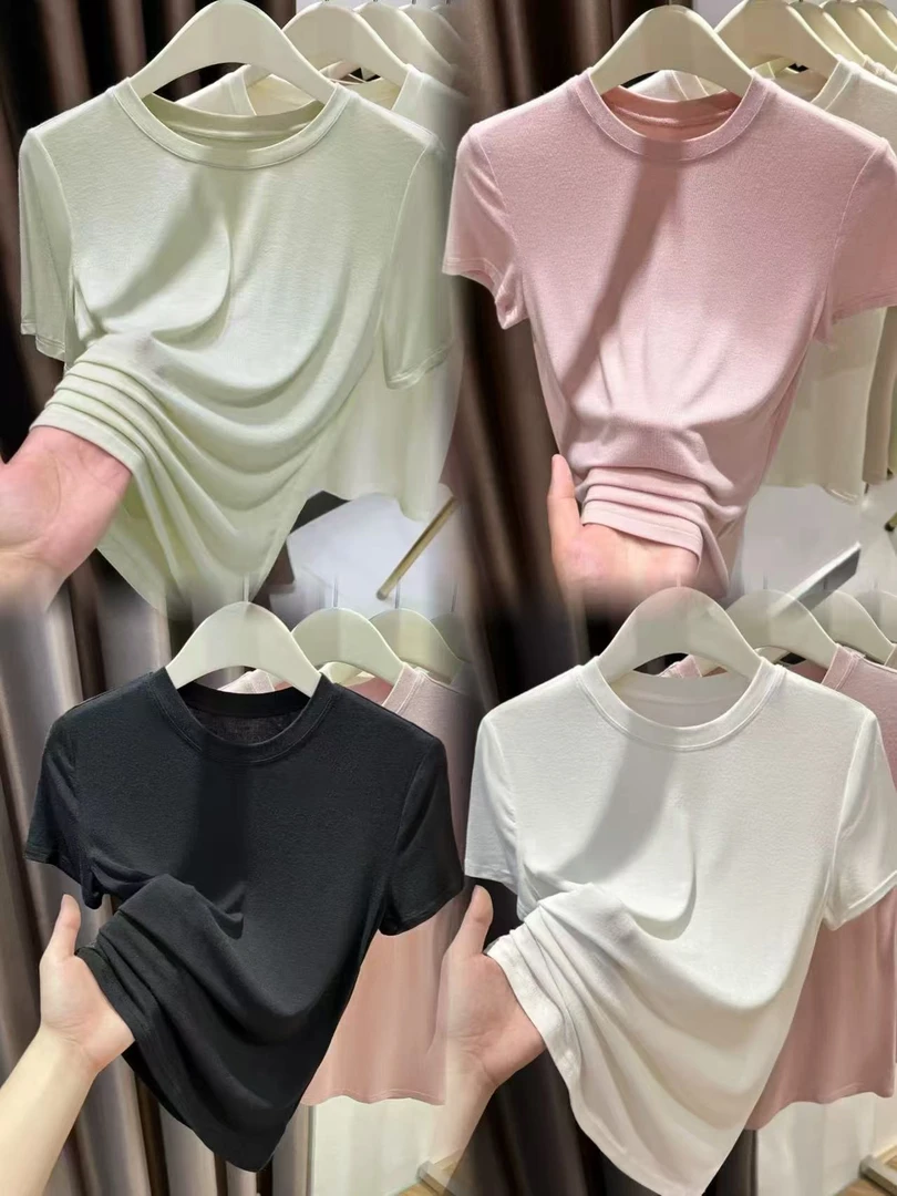 【欧若风】圆领短袖软糯休闲风T恤设计感小众休闲百搭