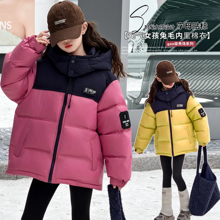 女童冬季棉衣3-13岁加绒加厚拼接棉衣120-170码（价格已开）