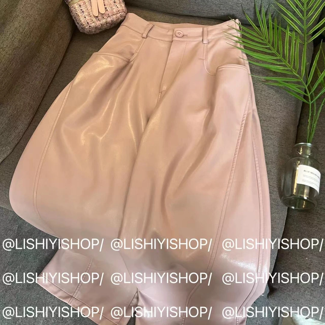 【李十一LISHIYI】韩版小众百搭纯色设计感高腰休闲皮裤 ★ 073