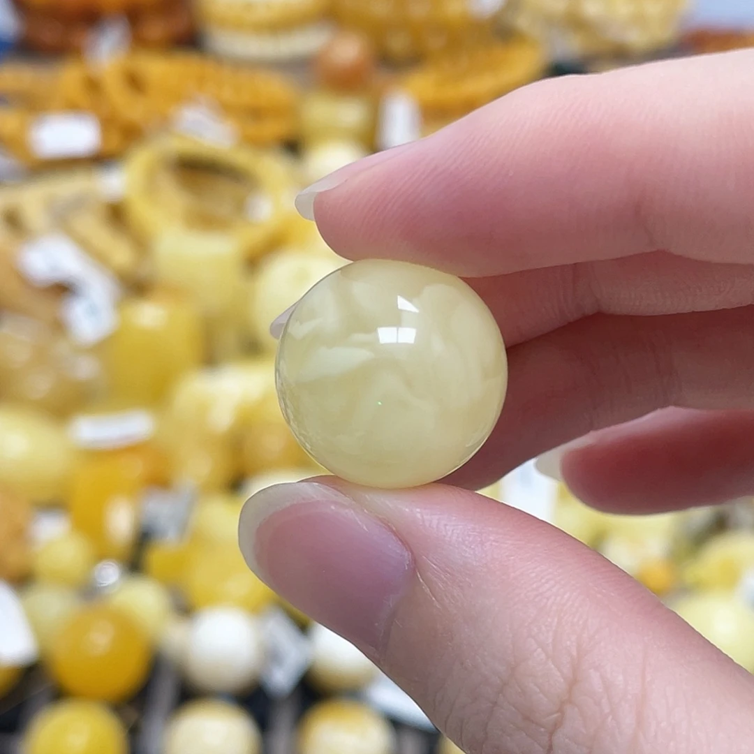 蜜蜡未镶嵌珠宝奇石圆珠满蜜荔枝白虎皮18m m