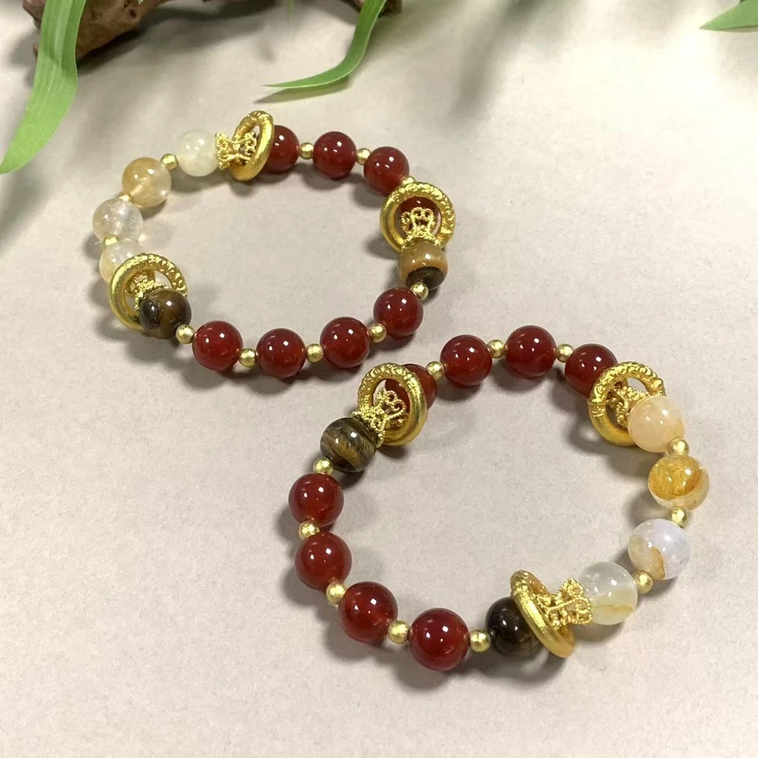 S7876【福嘟嘟】雪花白龙晶沁血肉灵芝红玛瑙手串-多样性只发一件