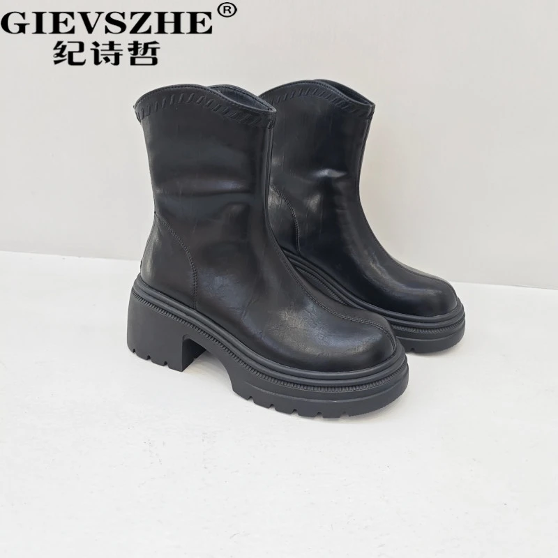 纪诗哲女靴时尚英伦风马丁靴女秋冬新款潮流厚底百搭瘦瘦靴女款