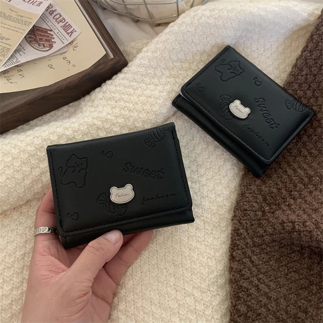 简约黑色小钱包短款少女韩系复古学生小巧便携多卡位零钱包钱夹子