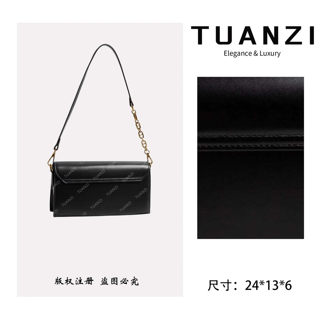 TUANZI【高端玩家】秋冬新款24cm小众设计女包 QYX-98108-黑色