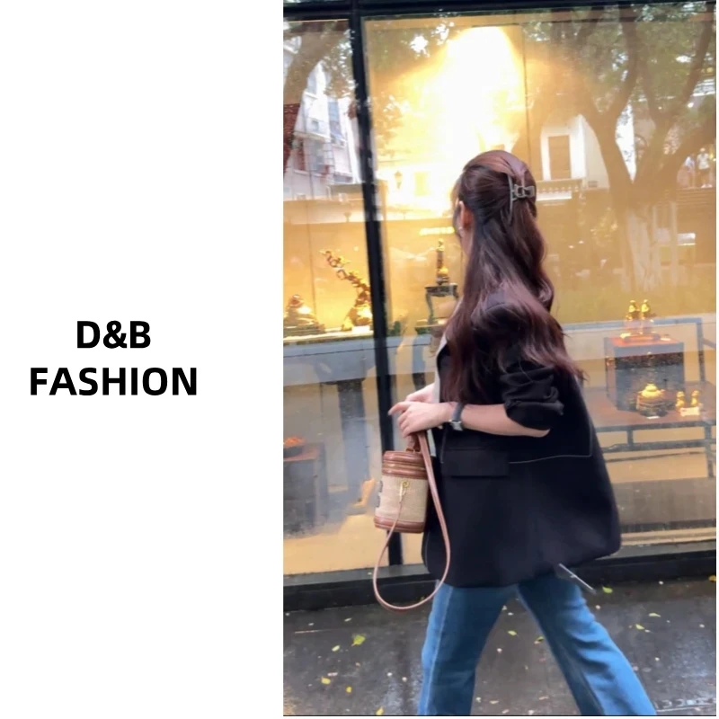 新款设计感斜纹翻领西装外套5501-1