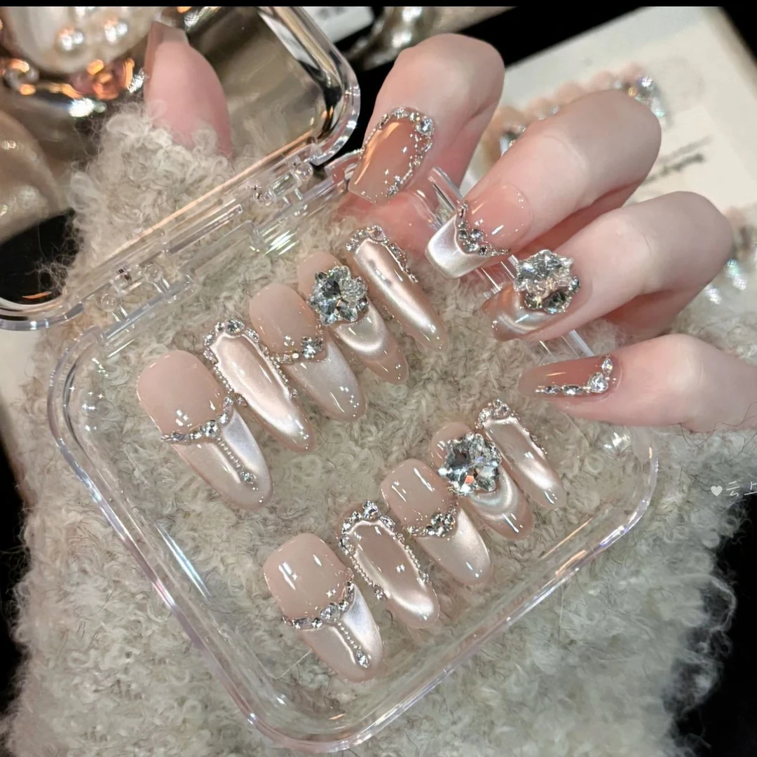 纯手工高定猫眼气质穿戴甲美甲用品仙女款裸色夏季粉色纯欲夏日