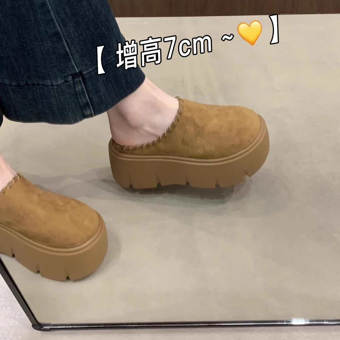 增高厚底勃肯鞋女包头半拖鞋外穿2025新款秋季小个子穆勒博肯单鞋