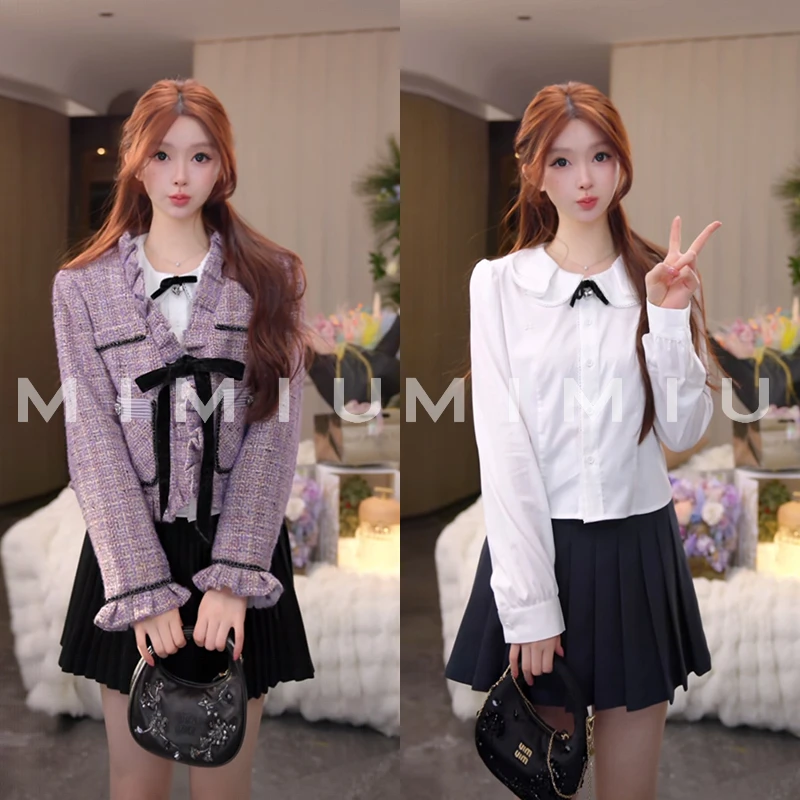 【mimius】U 26早春小香风蝴蝶结外套+衬衫+百褶裙裤 汉服 H01018