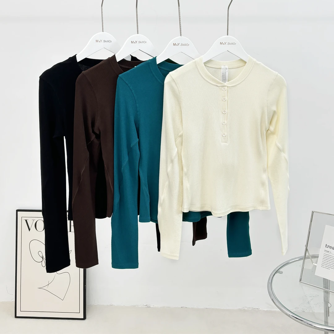 时尚百搭长袖打底衫显瘦亨利衫[T3090]