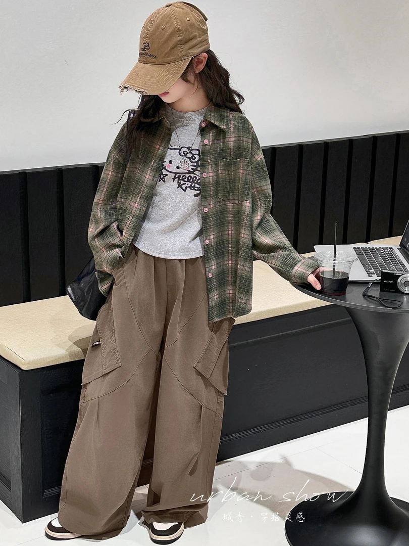 女童格子衬衫春秋款2025新款洋气儿童女孩秋装女大童秋季时髦上衣