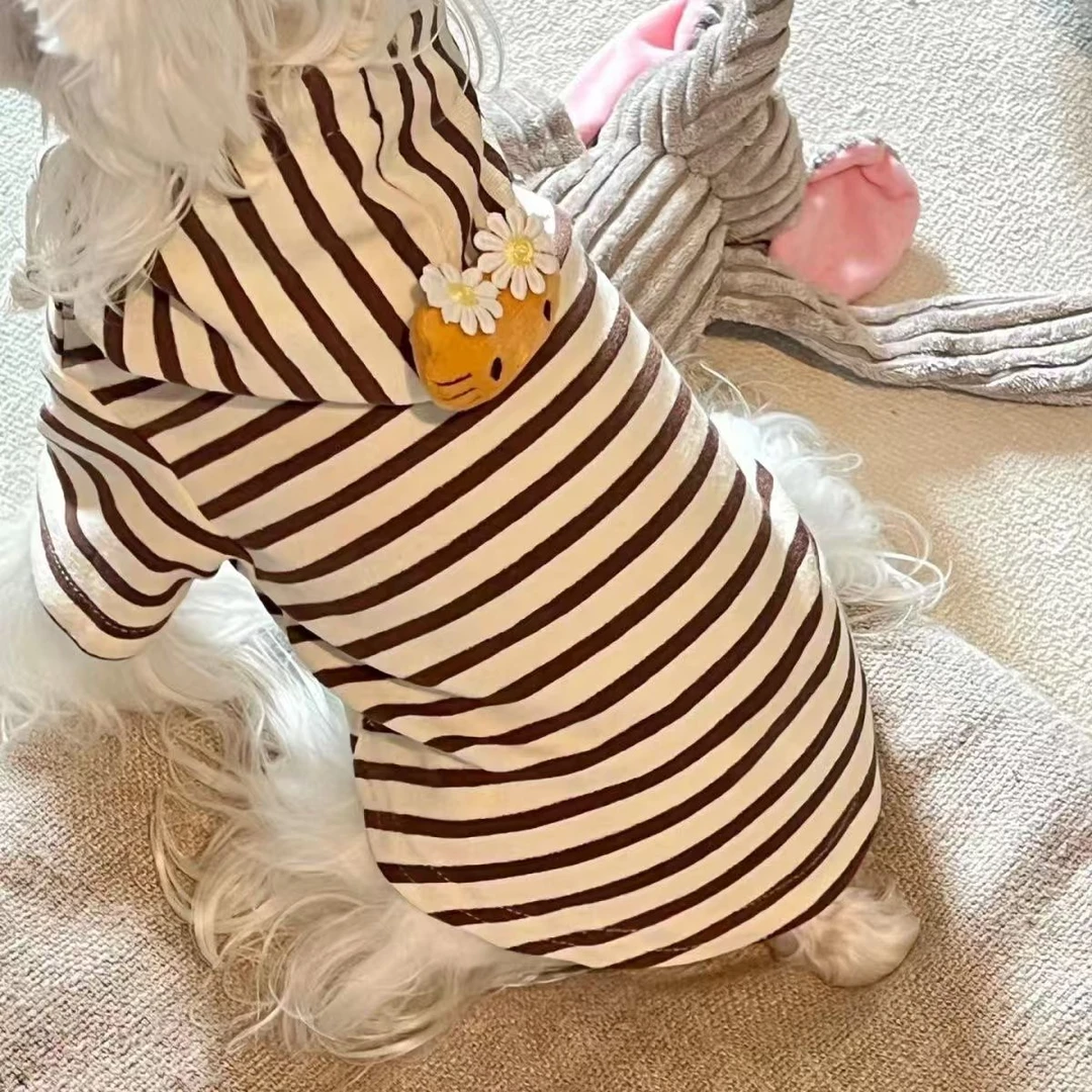 春秋款宠物小狗狗衣服连帽卫衣条纹色马尔济斯比熊泰迪猫咪可爱风