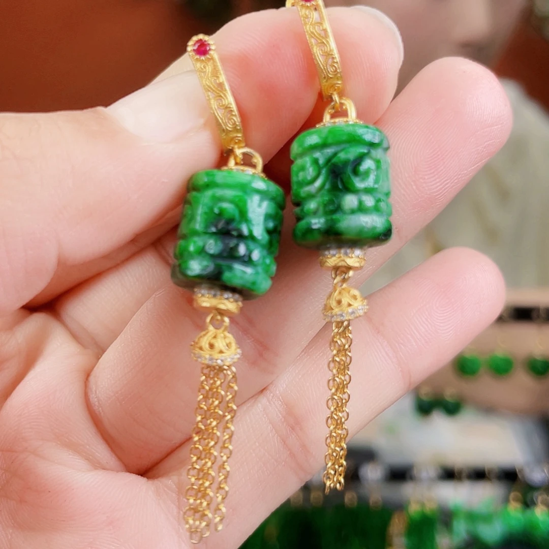 翡翠银S925镶嵌耳饰