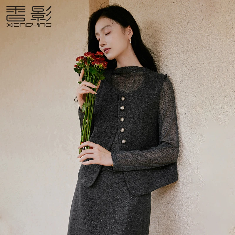 【小余专属】B65A644马夹香影深灰摩登小马甲女秋季新款小众叠穿