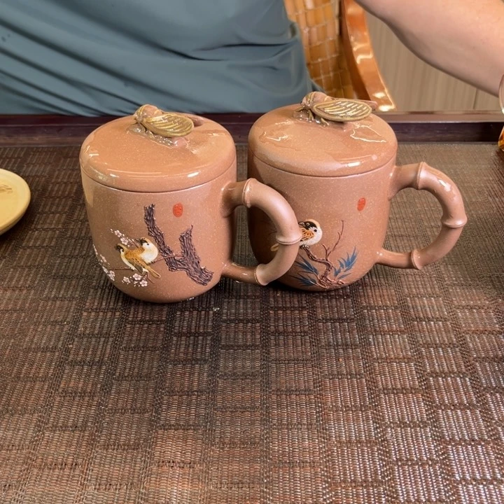 茶壶紫砂新*堆绘小鸟全手工