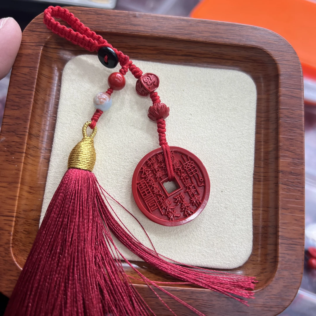 含辰砂工艺品高含量水飞砂山鬼重工款朱砂包包挂