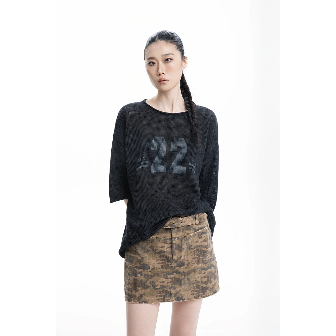 JOVIKRON【夏日“22”系列】水洗网洞手工针织卷边休闲T（男女同款）